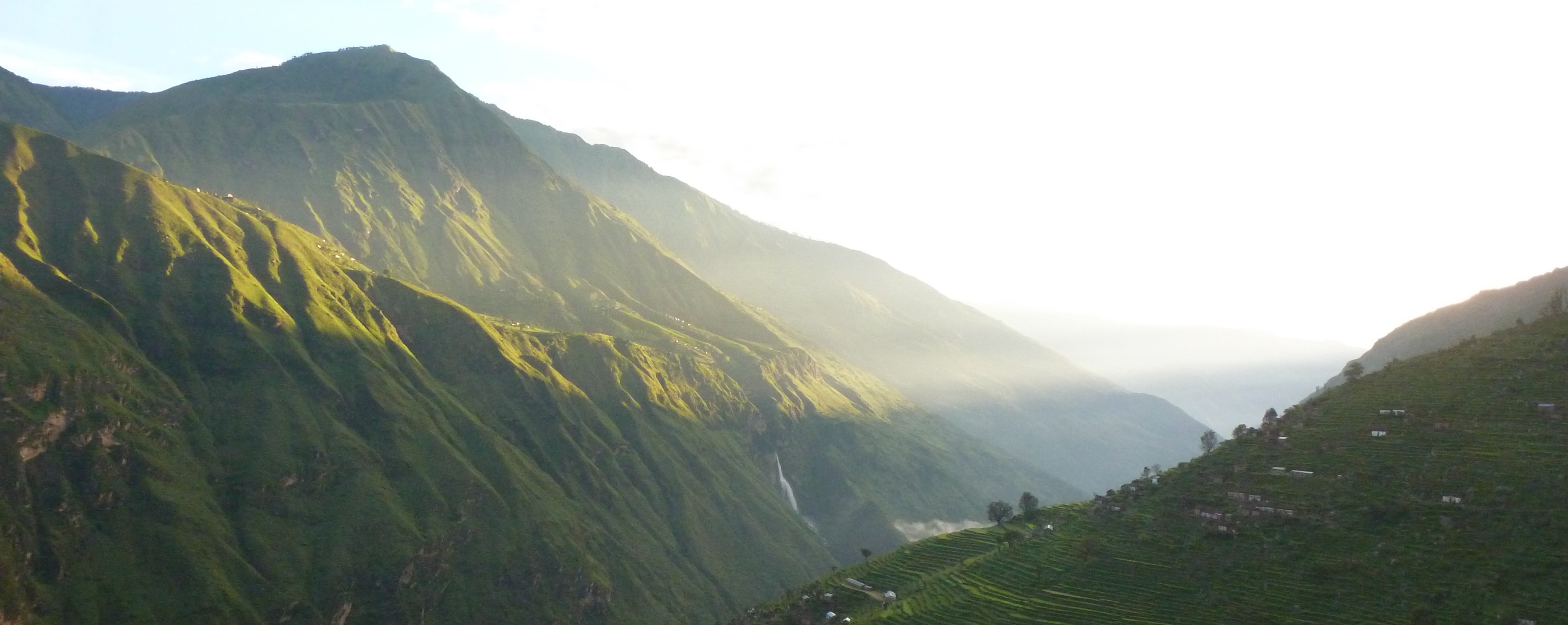 Mountains in Nepal with sun coming over, sunrise